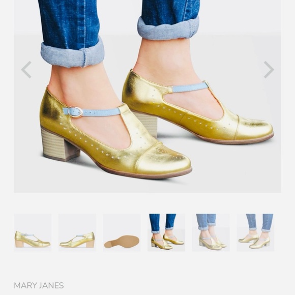 Mary Jane  by Julia bo/Gold and Blue Flats with Brogue Detailing - Picture 6 of 6